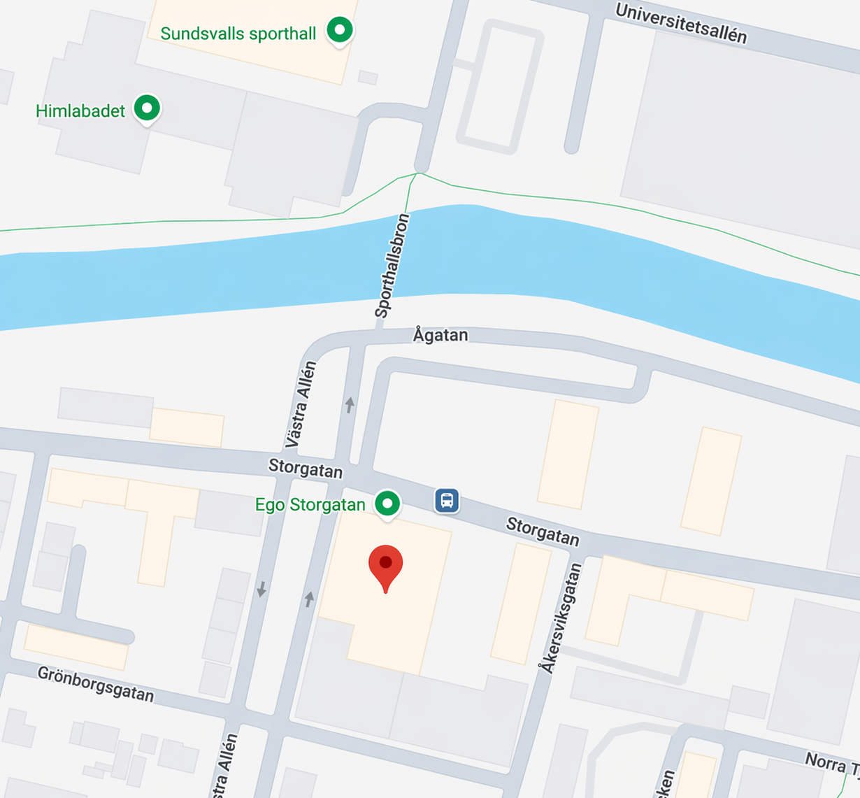 Karta som visar Ego Storgatan 51 i Sundsvall